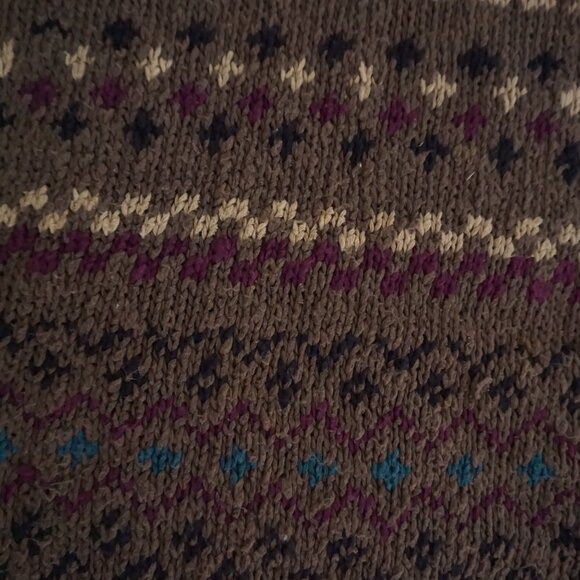 VTG Eddie Bauer Brown Cotton Knit Fair Isle Cabincore Eclectic Grandpa Sweater L - Picture 5 of 10